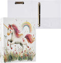 Caikeny 3 Ring Binder Cute Unicorn Watercoloe Rainbow Flower 1.5 Inch Binders Round Ring Clipboard with 2 Pockets for Office Supplies