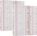 Pink and White Striped Rose Floral Binder 1.5 Inch Binder with Clipboard&Pockets, Hardcover Binders 3 Ring, Heavy Duty Large File Folder for Office School Supplies - Holds 200 Sheets, 2 Pack