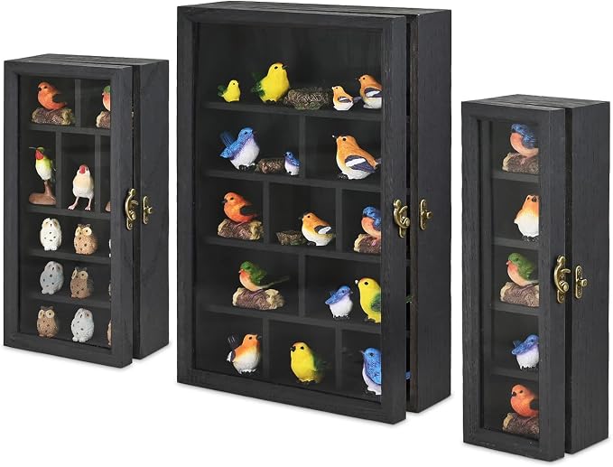 Ikee Design 3-Pc Wall-Mounted Wooden Cubby Display Shelf, | 3-PIECE SHADOW BOX SET: wall shelves with doors and 24 compartments for collectibles and mini figures.
