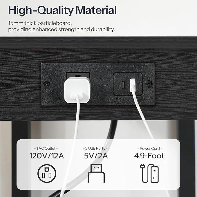 HOOBRO 2-Tier Printer Stand with Charging Station, Under Desk Printer Table, Printer Cart with Storage Shelves, Shelf for Small Spaces, for Home Office, Black BK38UPS01