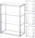 4 Pcs Clear Acrylic Display Case 3 Tier Display Shelf Storage Boxes Cabinet Organizer with Magnetic Door for Figures Toys (Clear)