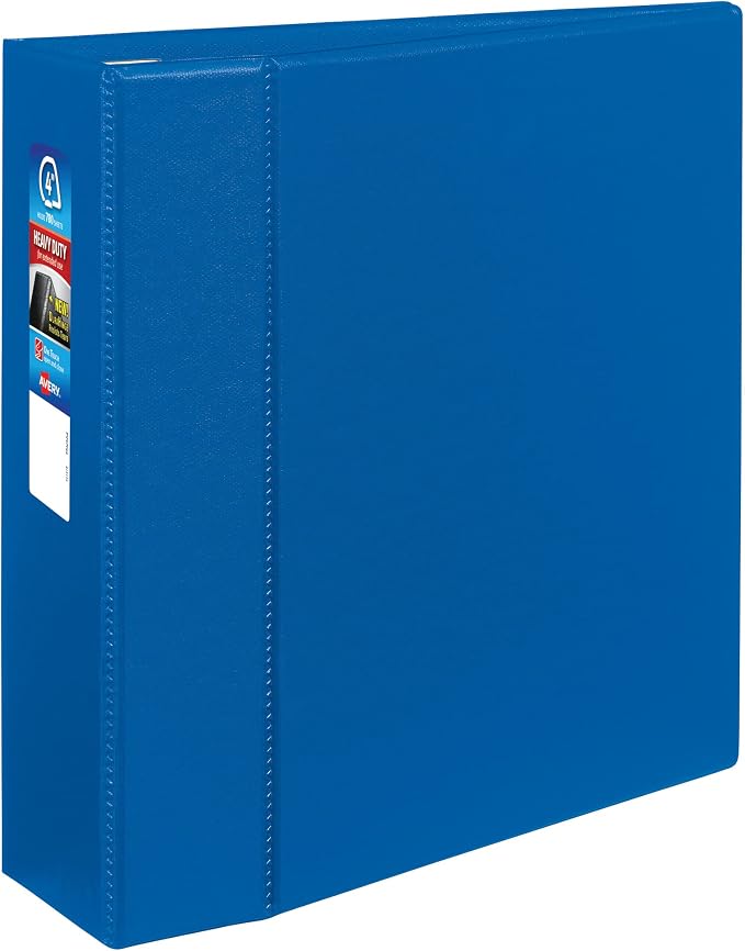 Avery Heavy-Duty 3 Ring Binder, 4" EZD Rings, 1 Blue Binder | For Heavy School, Home and Office Use, DuraHinge Tear-Resistant Spine, DuraEdge Split-Resistant Sides, Interior Pockets