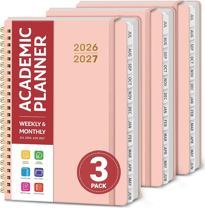 Taja 3 Pack Planner 2026-2027, Jul 2026-Jun 2027 Monthly & Weekly Planner | 6.3" x 8.5", Hardcover Academic Calendar for Women & Men, Teacher Student Planning Book for Office School Supplies, 3 Pink