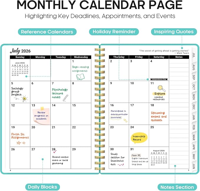 Taja Planner 2026-2027, 8.5" x 11" Calendar Planner, Jul 2026-Jun 2027 | Letter Hardcover Weekly & Monthly Academic Year Planner, Large Planning Agenda With Tabs, School&Office Supplies, Aquamarine