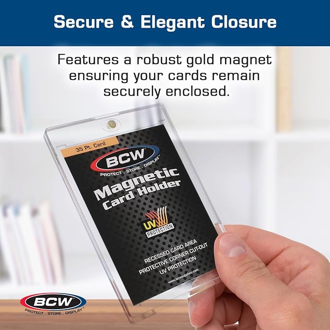 BCW Magnetic Card Holder - 35 PT Thickness - 5 Pack | Protective Display Card Case with Secure Gold Magnet Closure | UV Protection, Quick Access Design for Sports, Gaming, and Collectible Cards
