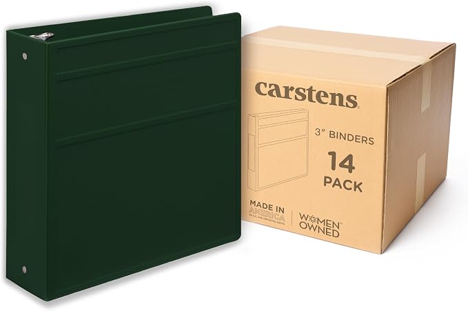 Carstens 3-Inch Heavy Duty 3-Ring Binder - Side Opening, Forest Green, Durable Plastic, Precision No-Gap Rings, Waterproof Cover, No Pockets, Holds 400 US Letter Sheets, BPA-Free Made in USA (1738-3R)