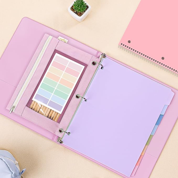 SKYDUE Pink School Supplies Set – 1" 3-Ring Binder, 2 Expanding File Folders, 3 Spiral Notebooks, 8 Tab Dividers & Pencil Pouch – Cute Stationery for High School Stude, College Essentials