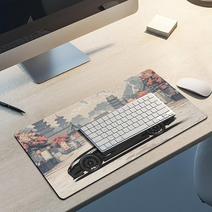 Japanese Black Cool Sport Car Mouse Pad Large Gaming JDM Rx7 Mousepad Desk Pad for Keyboard and Mouse Non-Slip Rubber Base Office Desk Accessories 23.6" X 11.8"