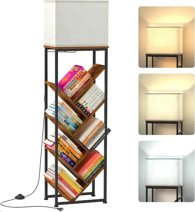 Cutogxon Tree Bookshelf with Light - 8 Tier Floor Standing Tree Bookshelf for Hardcover Books Three Types of Light