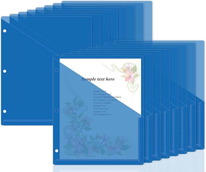 gisgfim 48 Pack Binder Pockets for 3 Ring Clear Pocket Divider Folders for 3 Hole Binders Sleeves Plastic Slash File Jacket for Office School Classroom Business Home Organizer, 9.25" x 11.22" (Blue)