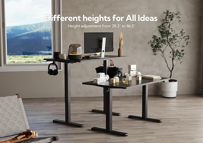 Claiks Electric Height Adjustable Standing Desk, 35x20 Inch, Black | Smooth Height Adjustment, 3 Memory Presets, Cable management hub & hook, Stable Steel Frame, 156 lbs Capacity, Easy Assembly