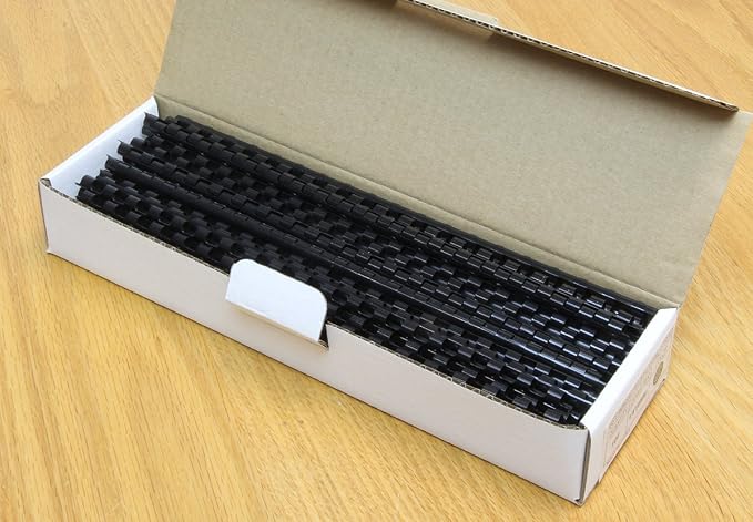 USI Black Plastic Binding Combs, 19 Hole, 0.25 Inch, 25 Sheet Capacity, 100-Pack