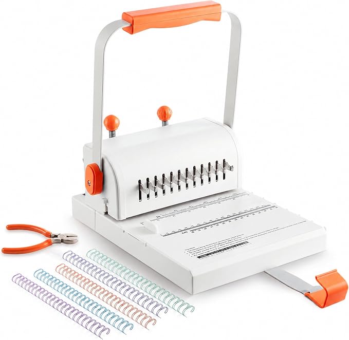Binding Machine Kit 2:1 Hole Pitch Book Binding Kit with 10PCS 5/8'' Wires and Plier, Manual Paper Punch Binder for DIY Notebooks, Journals, Albums, School Projects, Home/Office Use