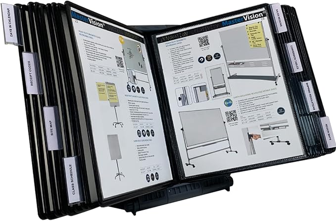 Ultimate Office AdjustaView Expandable Desk Reference Display Organizer 20B | 5 Adjustable Viewing Angles, Dual Weighted Base, 20 Letter Size EZ-Load Black Pockets, ADD-ON to Expand Capacity at Anytime