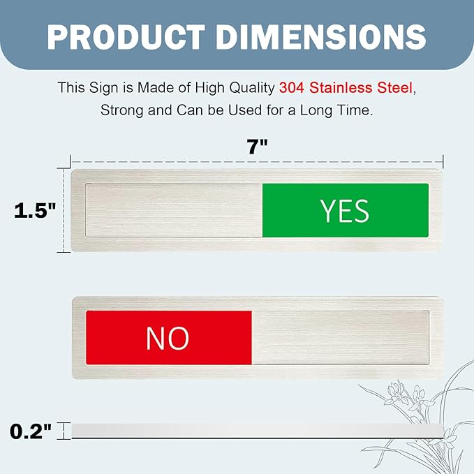 Yes/No Slider Sign,Slider Indicator Tells Whether Yes or No, Indicator for Mailboxes, Offices, Homes-7'' x 1.5'' - Stainless Steel,Silver
