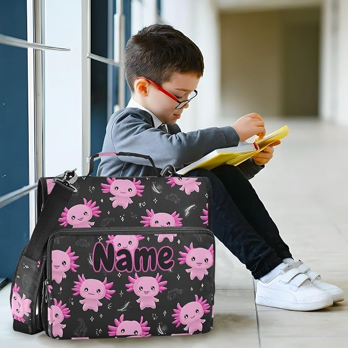 Custom Purple Axolotl 3 Ring Binder Bag 1.5 inch Personalized Name Binder Organizer 500 Sheet Documents Storage for School Office