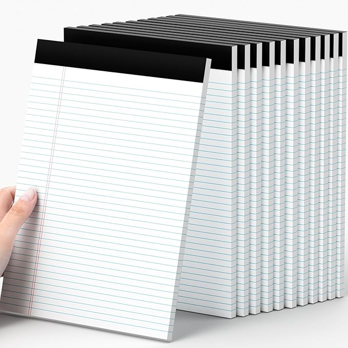 AILZFEI 12 Pack of Legal Pads 8.5 x 11.75 College Ruled Notebook White Paper Note Pad Narrow Ruled 30 Sheets Notepads Perforated Writing Pad Clear Print 8x11 Legal Pads Pads of Paper