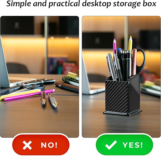 Carbon Fiber Pen Holder Pencil Holder for desk, Desktop Organizer and Black Pencil Cup for Office, School, Home,Glossy Black