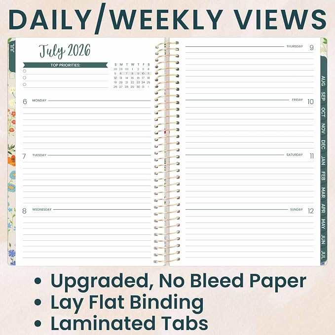 bloom daily planners 2026-2027 Planner - Academic Year (July 2026 - July 2027) Monthly & Weekly Soft Cover Planner for Women - 13 Month Calendar Agenda Book with Stickers - 5.5" x 8.25" - Garden Party, Beige