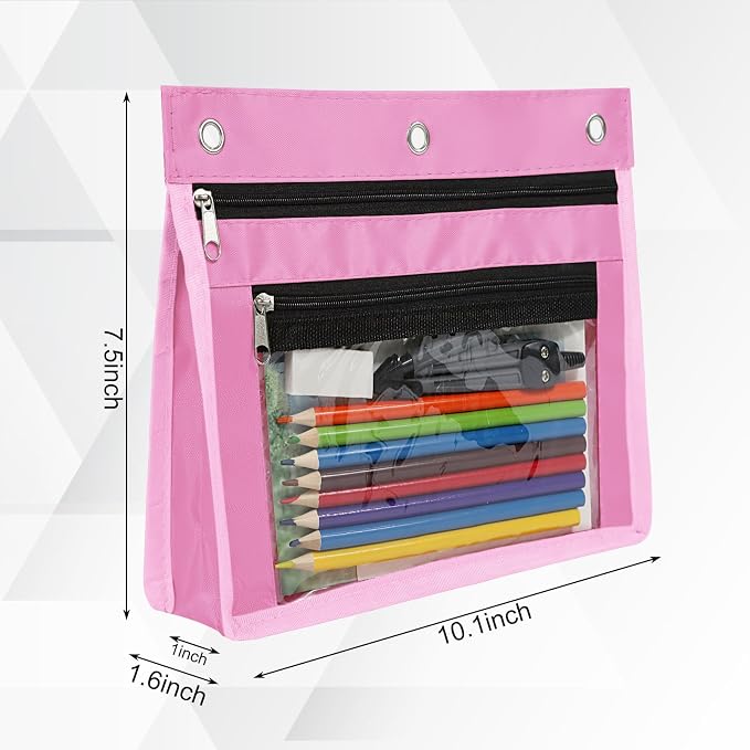 YoeeJob 18 Pack 1 Inch Expandable Zipper Pencil Pouches with Clear Window for 3 Ring Binder, Suitable for School & Office（Pink）