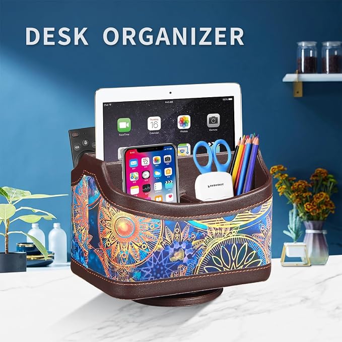 YAPISHI Remote Control Holder,Swivel TV Remotes Caddy for Table,Desk Accessories and Workspace Organizer Controllers/ Art Supplies/ Stationery,Night Stand Organizers and Decorations for Living Room