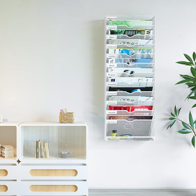 Hanging Wall File Organizer,13-Tier Desk File Mail Holder, Paper Bill Organization For Office Home School, White