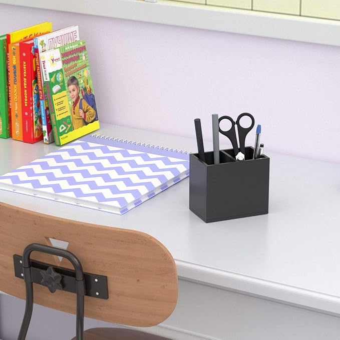 NIUBEE Black Pen Holder 2 Compartments, Acrylic Desk Pencil Organizer Cup | Scratch-resistant thick acrylic with 2 slots for pens, pencils, makeup brushes, office, vanity and school use