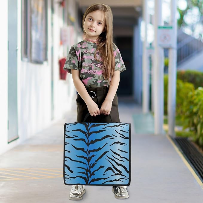 3 D-Ring Zipper Binder Bag, Blue Tiger Stripes Black Pattern Removable Binder with Zipper Case Hold 300+ Sheets& 13 Inch Laptop for School Office Supplies Organizer