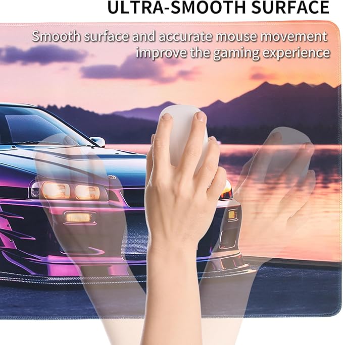 JDM Car R34 Large Mouse Pad, 35.4" x 15.7" Japanese Car Purple Sea Cool Desk Mat Computer Accessories Gaming Office Organizers Supplies Decor Essentials Keyboard Pads for Desk Rubber