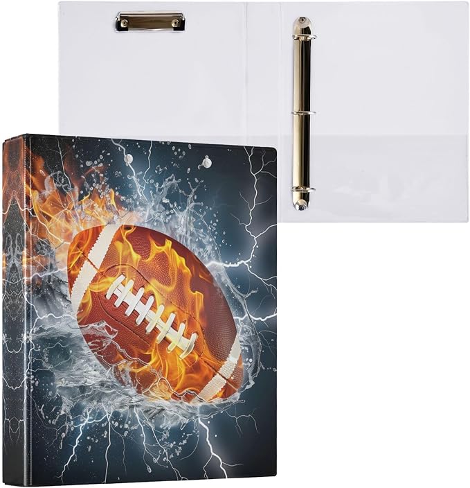 3 Ring Binder American Football Sport 1.5 Inch Three Ring Binder | Cute Binder with 3 Storage Pockets for Women School Office Supplies