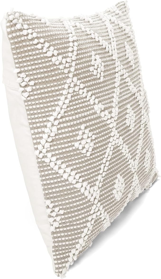 Lush Decor Adelyn Decorative Throw Pillow Cover, 20" W x 20" L, Neutral - Square Pillow - Neutral Diamond Pillow - Textured Pillows - Hygge Decor - Farmhouse Throw Pillows For Bed, Couch, Or Chair