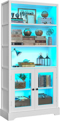 TVU 5-Tier Bookshelf, 65" Bookshelf with Multi-Color Ambient Lights (APP Remote Control), Tall Vertical Display Shelf with Cabinet Doors, Suitable for Living Room, Bedroom, Study, Office, White