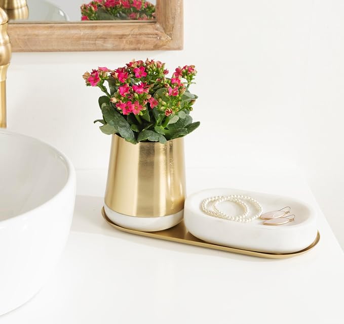 Kate and Laurel Koni Modern Glam Three-Piece Tabletop Organization Set; 12 x 6 x 5; White Marble and Gold; Marble and Metal Organizational Set for Office or Entryway Decor