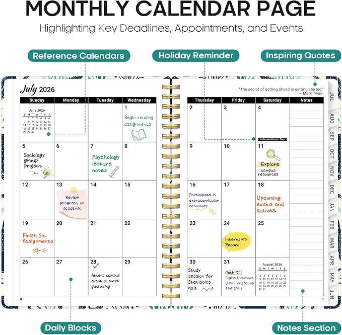 Taja Planner 2026-2027, Jul 2026-Jun 2027 Monthly & Weekly Calendar Planner | 6.3" x 8.5", Hardcover Academic Calendar, Teacher Student Agenda Book with Tabs, School Office Supplies, Octopus Drift
