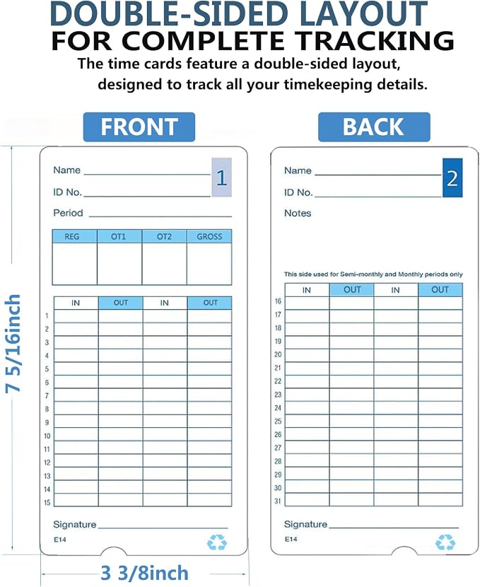 (300pack) E14（E14-100） Time Cards for Lathem Model 400E Time Clock