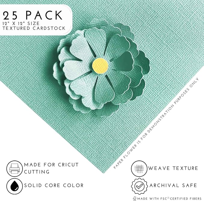 FRESH MINT—12x12 Textured Cardstock | 80lb Textured Green Scrapbook Paper | Premium Cardstock for Cricut Cutting | 25 Sheets