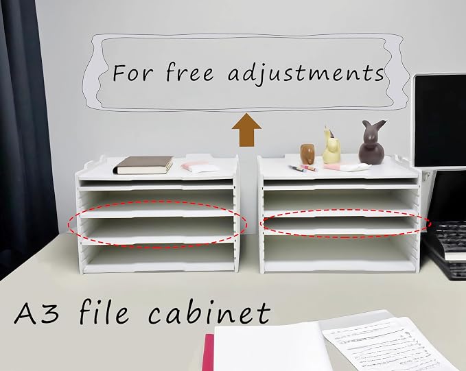 YFS 4 Tier Adjustable Shelves Office Desk Organizer,Wooden Desk File Organizer, Letter Tray, Document Letter Mail Tray Sorter, White/Black (White-4tray(with 3 Adjustable Shelves))