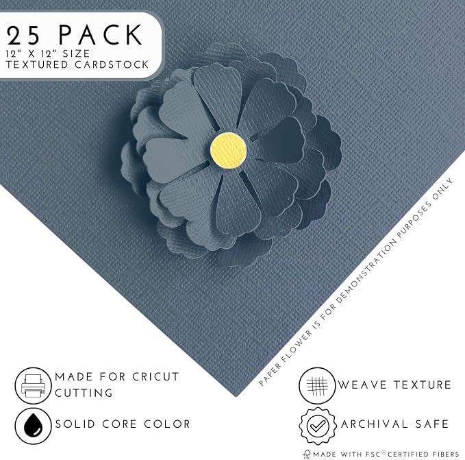 Gray Blue—12x12 Textured Cardstock | 80lb Textured Blue Scrapbook Paper | Premium Cardstock for Cricut Cutting | 25 Sheets