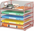 5 Tray Paper Organizer Letter Tray with Handle - Mesh Desk File Organizer, Paper Sorter Organizer for Office, Home or School File Folder Holder - Rose Gold