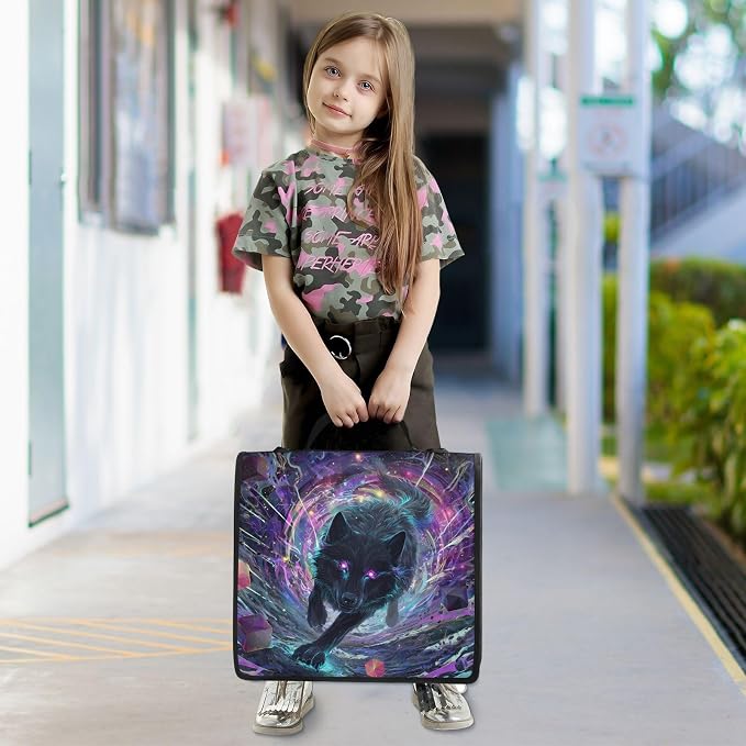 Black Wolf Purple Eyes Galaxy Zipper Binder Bag 3 Ring Binder with Shoulder Strap Zip Up 500 Sheets Capacity Multi Pockets for School Office Supplies