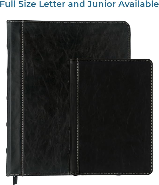 Samsill Vintage Leather Binder, Zippered, 1 Inch Round Ring, Letter Size 8.5x11 Documents, Contrast Stitching, Professional Organizer Portfolio, Planner, Black