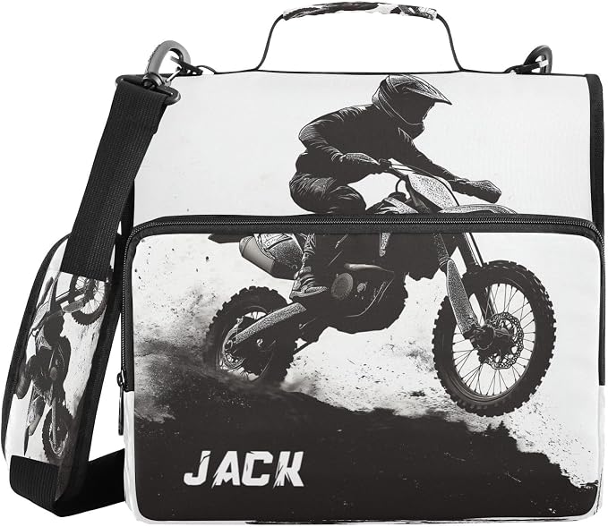 Personalized Motocross Zipper Binder, 1.5 Inch 3 Ring School Binder