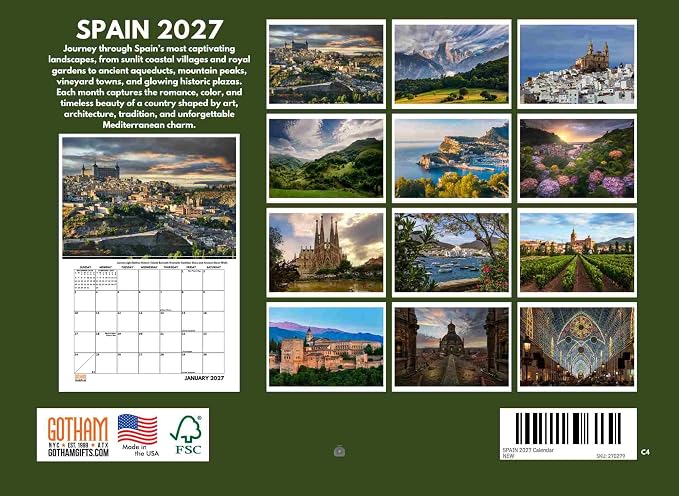 Spain Calendar 2027 Monthly Wall Calender 12 Month