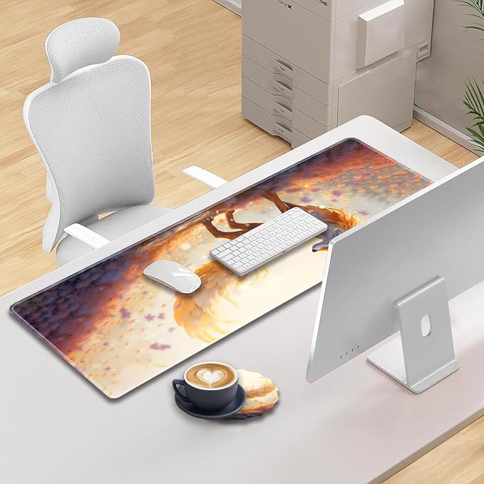 Extended Gaming Mouse Pad 31.5" x 11.8", with Edge Stitching, Non-Slip Rubber Base Keyboard Pad, Suitable for Work, Game, Office, Home and Coasters, Fox