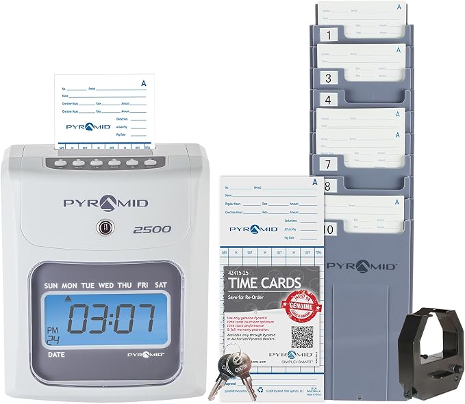 Pyramid Time Systems Small Business 2500 Time Clock Bundle, Ivory | Tracks worked time for unlimited number of employees.