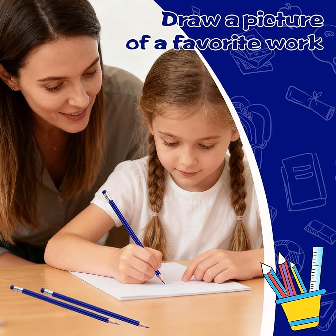 12 PCS Dark Blue Pencils with Eraser, Pre-Sharpened HB Pencils for Writing & Drawing, School Supplies for Kids Homework, Tests, Art Crafts & Teacher Grading (Dark Blue)