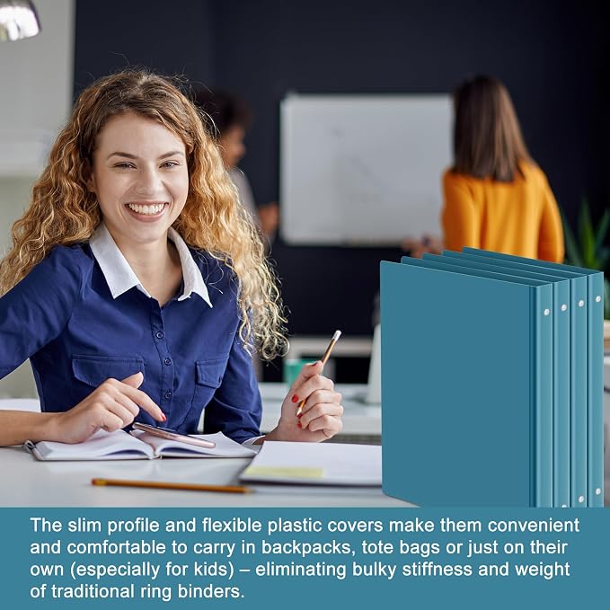 Fulmoon 12 Pcs Economy View 3 Ring Plastic Binder 12.2 x 9.8 Inch Plastic Round Ring Binders with Pockets Notebinder for Meetings for Home, Office, School(Turquoise, 1.5 Inch)