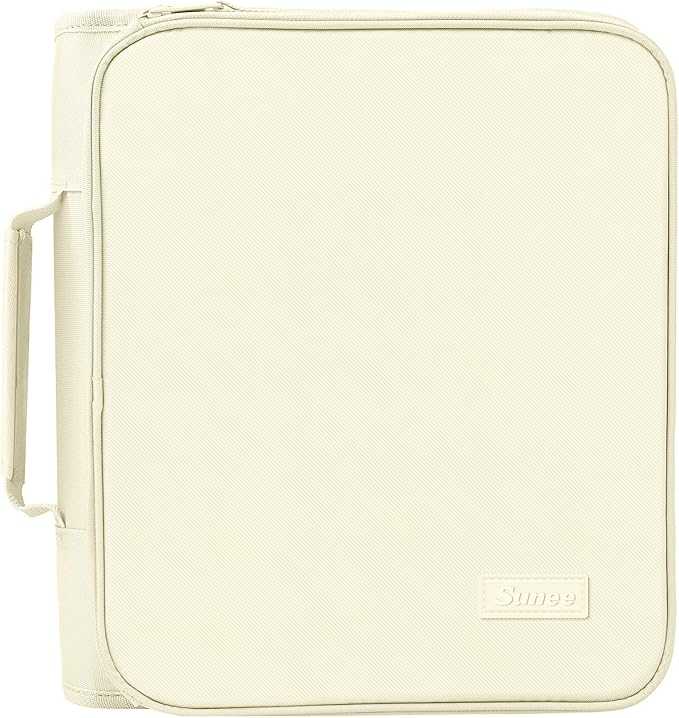SUNEE Zippered Binder Bag with Handle, 2-Inch 3-Ring O-Ring, 500-Sheet Capacity, Includes Zip Pocket, 5-Tab Expanding File Folder, Multi-Pocket Organizer Binder for Middle School, Soft Beige