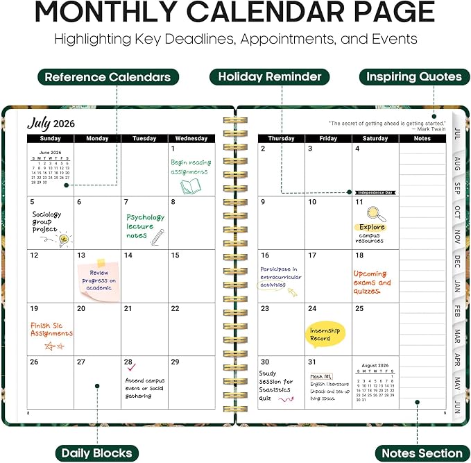 Taja Planner 2026-2027, Jul 2026-Jun 2027 Monthly & Weekly Calendar Planner | 8.5" x 11", Hardcover Academic Calendar, Teacher Student Agenda Book with Tabs, School Office Supplies, Butterfly