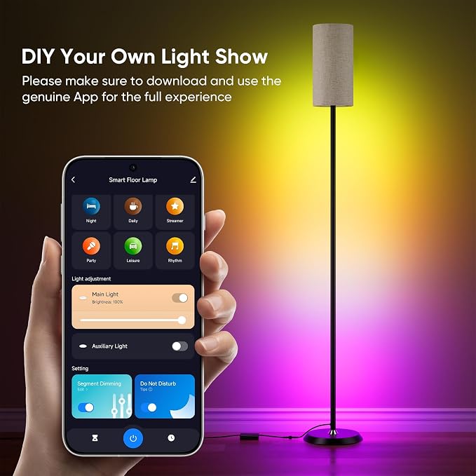 RGBIC Floor Lamp, 1000 Lumen Smart Modern Floor Lamp with 16 Million DIY Colors & Dual Light, LED Corner Standing Lamp Featuring Music Sync, App/Remote Control for Living Room, Bedroom